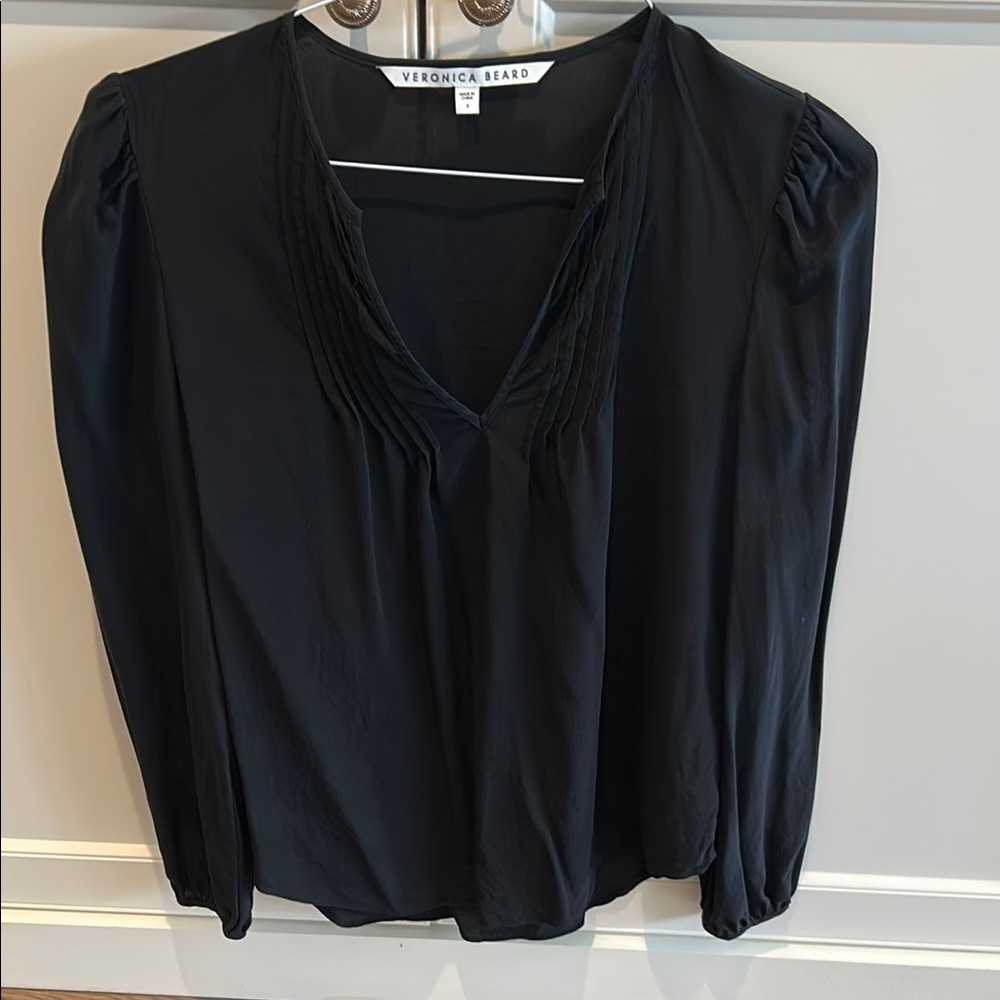 Veronica Beard Black Puff Sleeve 3/4 Blouse